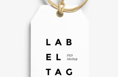 Biała etykieta na sznurku z napisem: 'LAB EL TAG PSD Mockup'